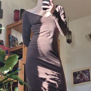 James Perse Standard Deep V Neck Brown Dress - Size 2